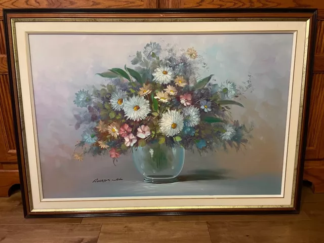 Robert Cox Flower Jar Blossoms 43 x 30 Signed Original Painting Framed