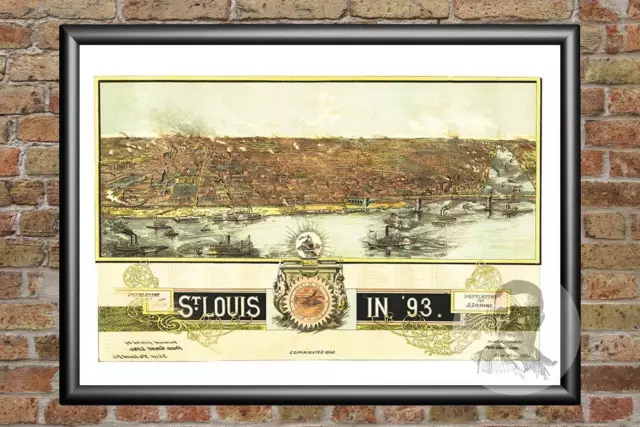 Old Map of St. Louis, MO from 1893 - Vintage Missouri Art, Historic Decor