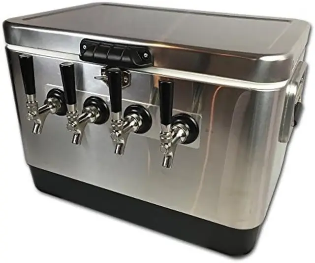 Jockey Box, 4 Taps, Rear Inputs, 54 Qt. Steel Belted Cooler, 50' Coils, Stainles