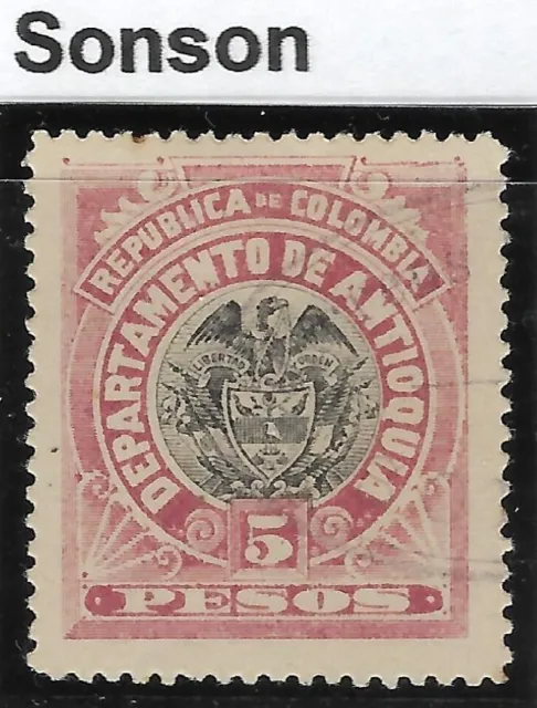 Stamps-Antioquia. 1896. 5 Peso Noir & Mauve. Sg:105. Très Bien Utilisé Cto ?