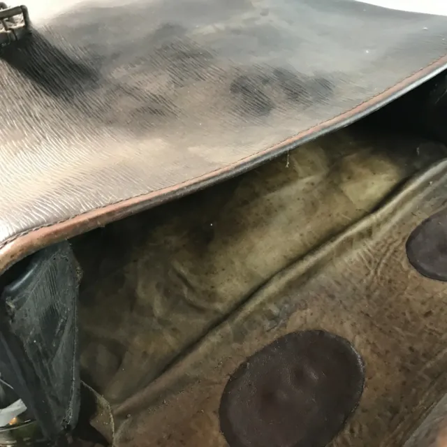 (w1) Alte Motoradtasche Vintage Leder B 40 cm MID CENTURY 40er 50er Tasche 9