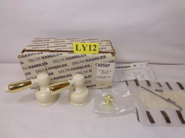 Delta H25Ap Two Small Neo Style Lever Handles Almond/Polished Brass Set New