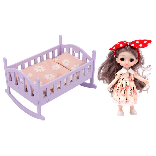 Cuna de madera muñeca en miniatura cuna de bebé trajes de madera para niños cuna
