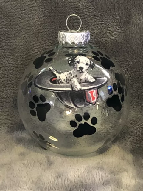 Hand Made Dalmatian Fire House Firefighter Dog 3" Glass Christmas Ornament/Ball