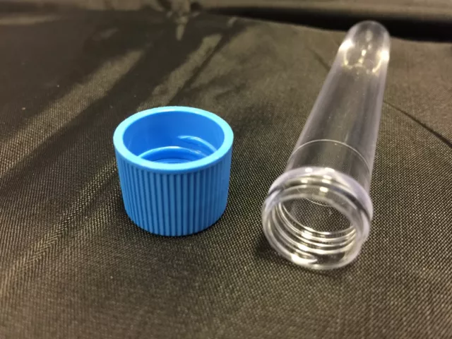 5 x plastic test tubes, size: 100mm x 16mm, round bottom, tube & screw cap shots