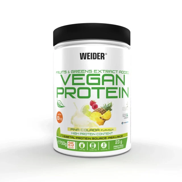 Weider - Proteína vegana - 750 g lata de piña colada, adelgazamiento efectivo, construcción muscular