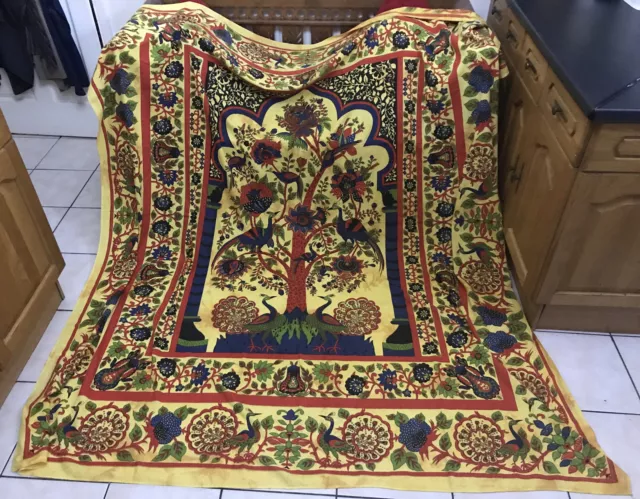 Indian Cotton Peacock Panel Wall Hanging Hippie Bedspread Throw Boho Cover