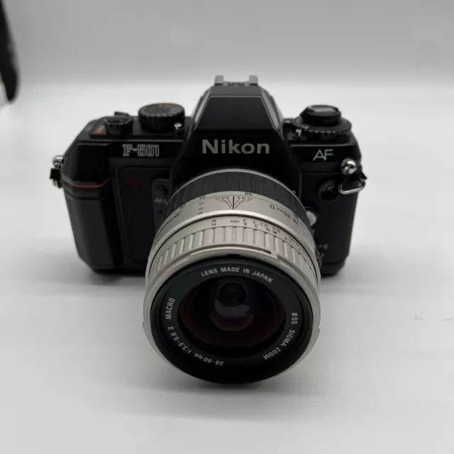 Nikon F-501 AF SLR Film Camera + Sigma 28-80mm Lens, Tested And Working, JL