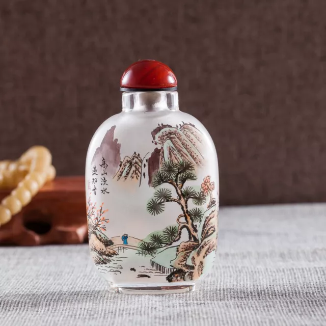 Inner Painting Snuff Bottle Chinese Antique Majesty Mountains and Lovely River