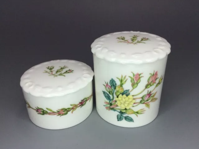 2 Coalport Rose Garden Lidded Pots Jars Trinkets