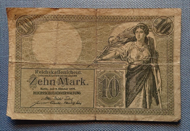 Reichskassenschein Zehn Mark Berlin 6. October 1906 Reichsschuldenverwaltung
