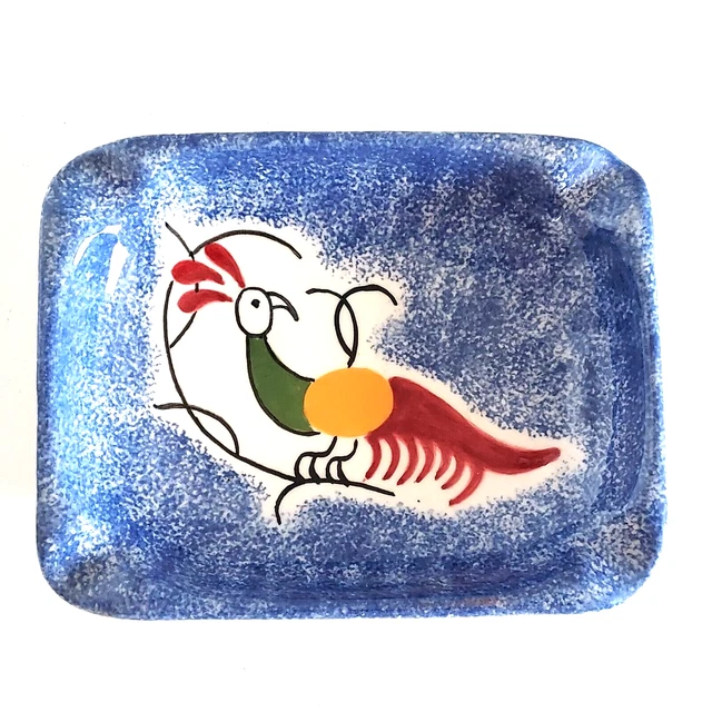 Mary E Weaver MEW Spatterware Blue Peafowl Pattern Ashtray 4.75"×3.75"×1"