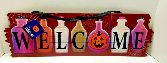 New Welcome Bottle Halloween Sign Wall Door Plaque Decoration Glitter 18.5"