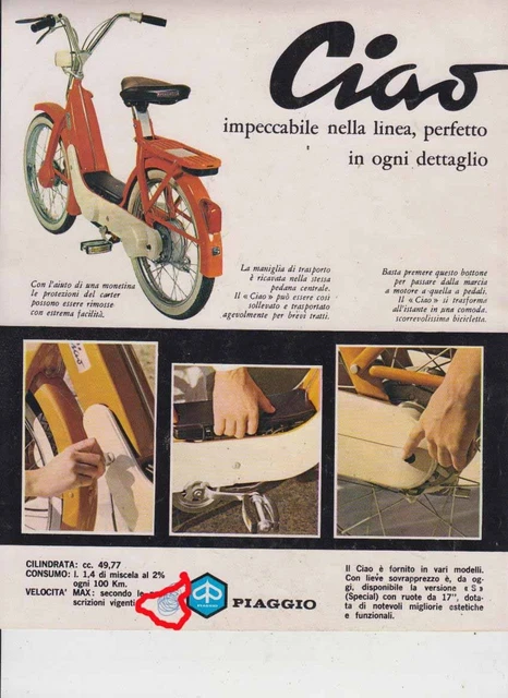 ADVERTISING PUBBLICITÀ MOTO PIAGGIO CIAO 1969-CICLOMOTORI ITALIANI EUR 4,50 - IT