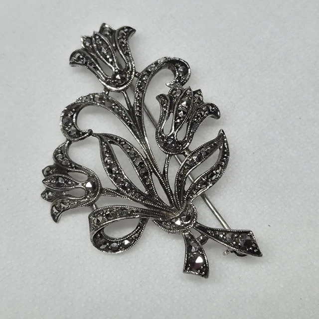 Vintage Art Deco Reh-Brosche Silber 835 mit Markasit Bambi Rehkitz