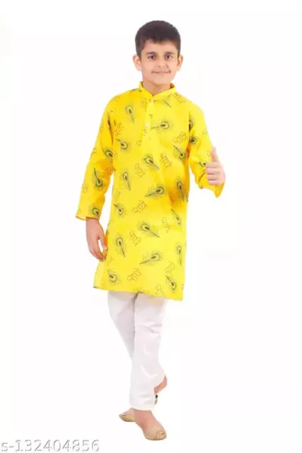 Gelb Radhe Jungen Kurta Pyjama Set Hochzeit Sherwani Traditionell Für Kinder