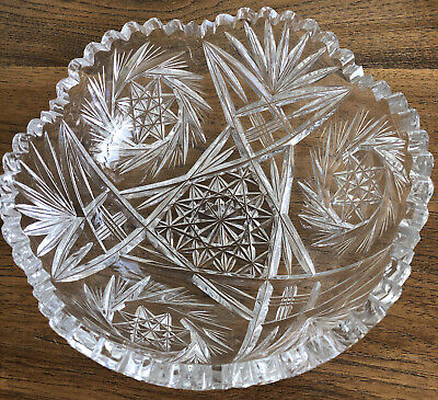 Antique American Brilliant Deep Cut Crystal Glass ABP 8" Sawtooth Bowl Pinwheel