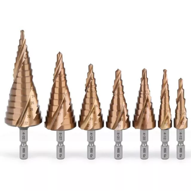 HSS High Speed Steel Cobalt Titanium Step Drill Bit Set Multiple Hole Hex Handle