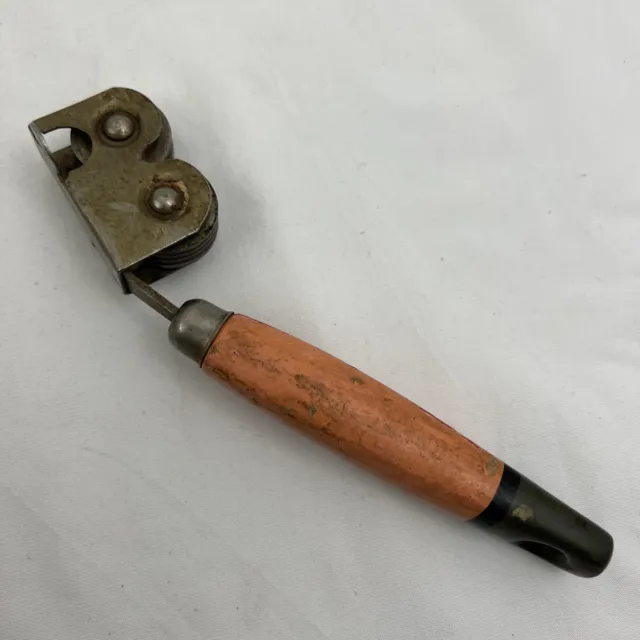 Vintage Ekco A&J Wood Handle Pull Through Knife Sharpener Kitchen Tool USA
