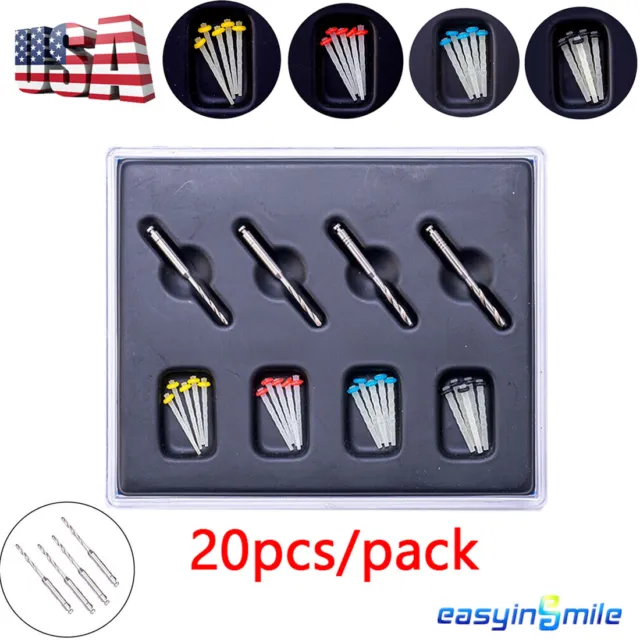 Dental Fiber Post Glass Quartz Teeth Restorative 1/1.2/1.4/1.6mm 20pcs & 4Drills