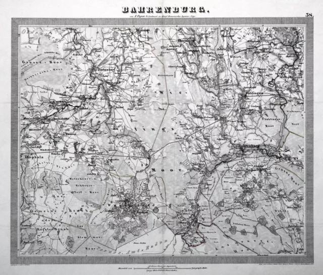 Barenburg Krs. Diepholz Original Kupferstich Landkarte Papen 1840