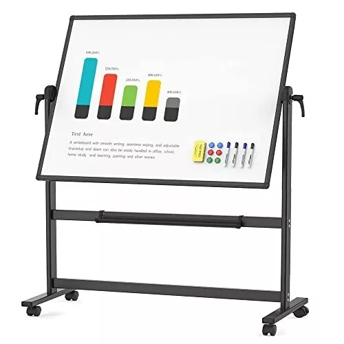 VIZ-PRO Double-Sided Mobile White Board Dry Erase Board with Stand With Acces