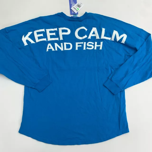 NWT Keep Calm And Fish Tee T Shirt Mens Large Blue Knit Graphic Long Sleeve