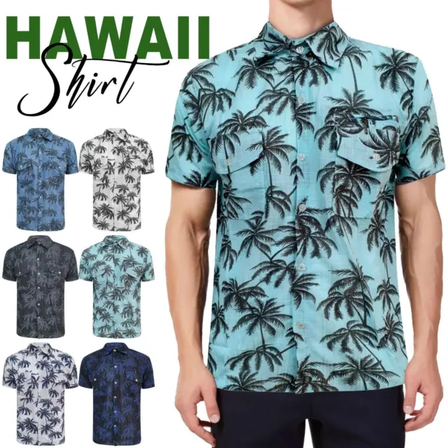 Mens Hawaiian Shirt Summer Short Sleeve Floral Palm Tree Printed Beach Tshirt
