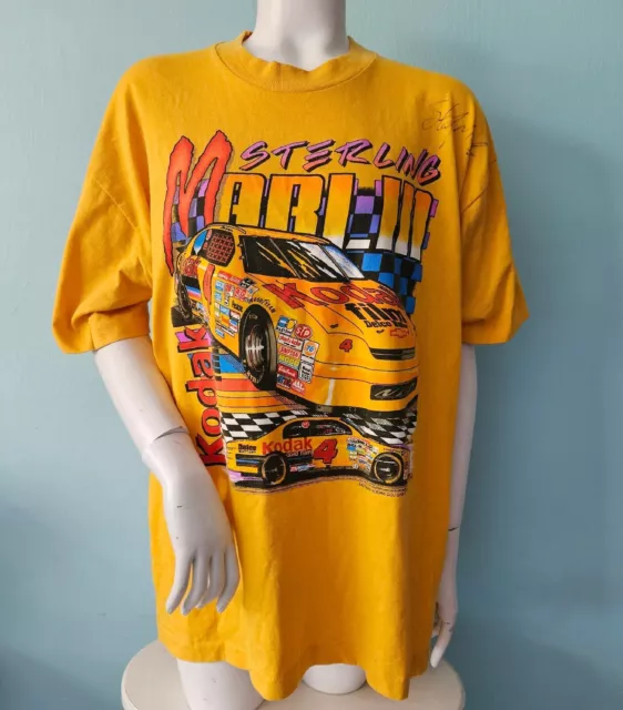 Vintage 1995 Signed Nascar tee shirt Sterling Marlin Single Stitch Kodak Racing