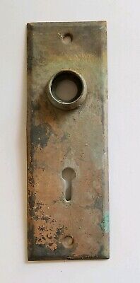 Vintage Antique Metal Door Lock Keyhole Doorbell Pull Plate ~ Nice Patina!