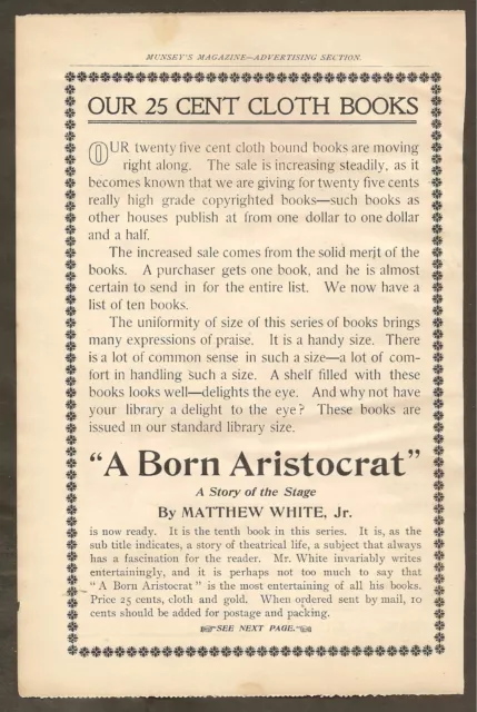 Vintage Ad From Munsey's Magazine - Book Advertisement - A Born Aristocrat