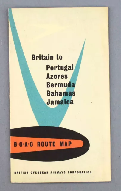 Boac Vintage Airline Route Map Britain Portugal Azores Bermuda Bahamas Jamaica