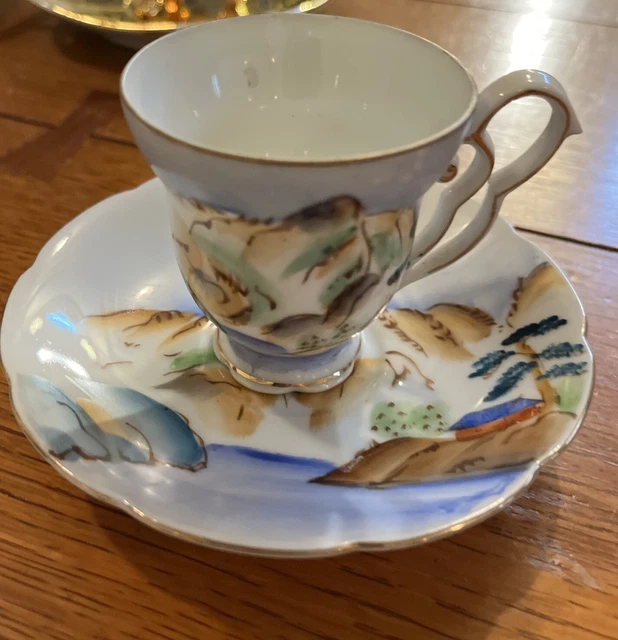 Vintage Demitasse UCAGCO China Tea Cup Saucer  Mountain Water Scene