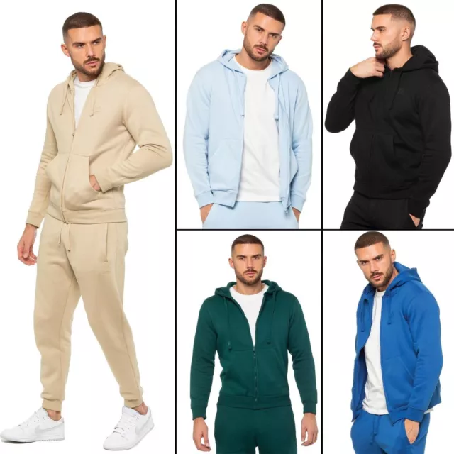 Enzo Hommes Classique Complet Fermeture Éclair Capuche Uni Polaire Sweat Manche