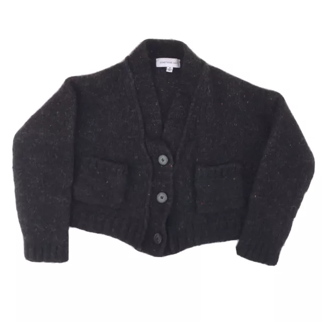 Something Navy Womens Chunky Cropped Cardigan Black Donegal Size Medium
