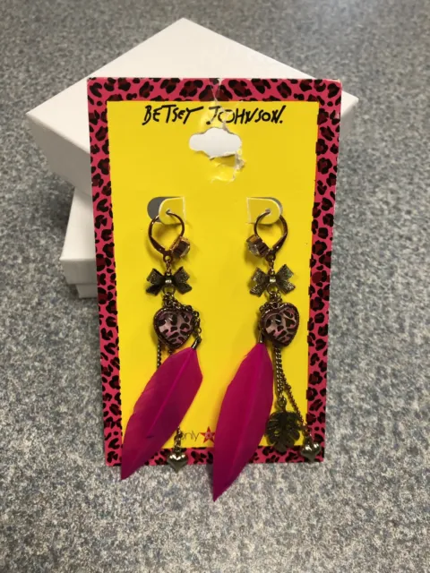 New Betsey Johnson LEOPARD HEART BOW Earrings MSRP $35.00