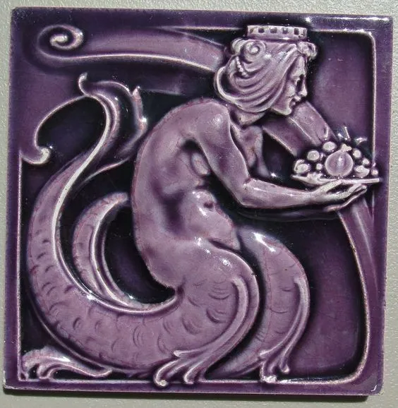 German Art Nouveau Vintage Ceramic Tile Rare Reproduction Majolica Jugendstil