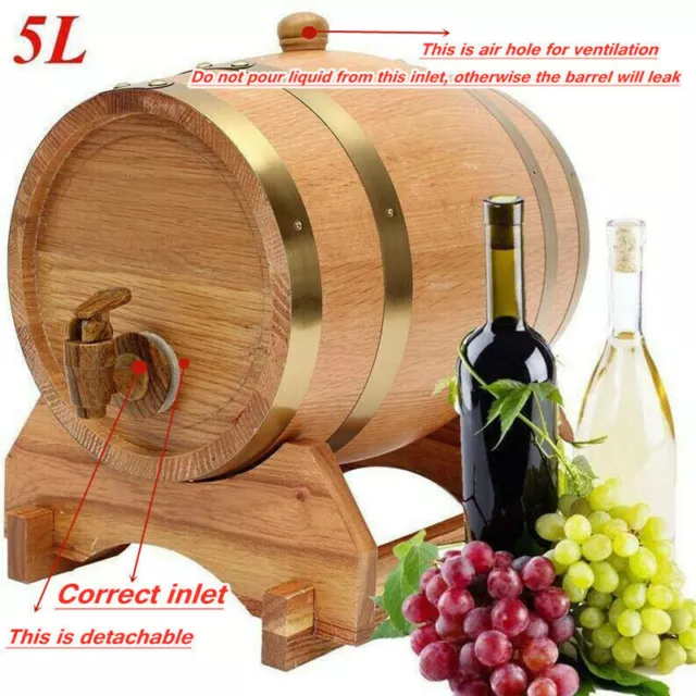 5L Wood Wine Barrel Beer Whiskey Rum Dispenser Wooden Keg with Small Tap 3