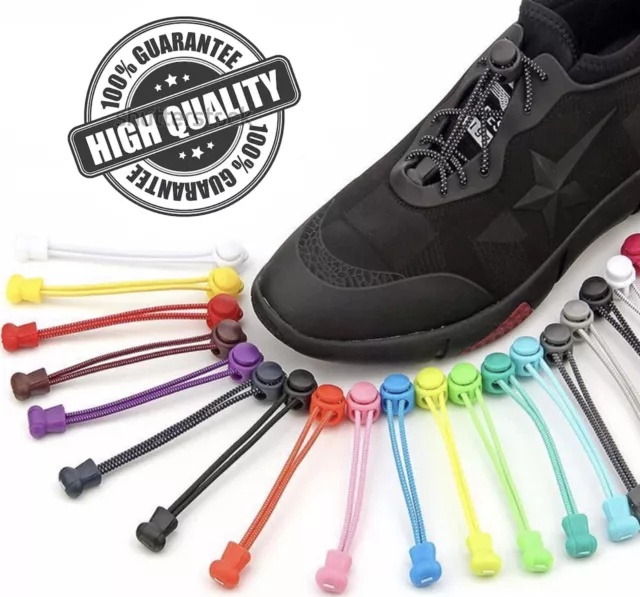 No Tie Shoe Laces Lazy Elastic Round Shoelaces Lock Adults Kids Sports Trainers