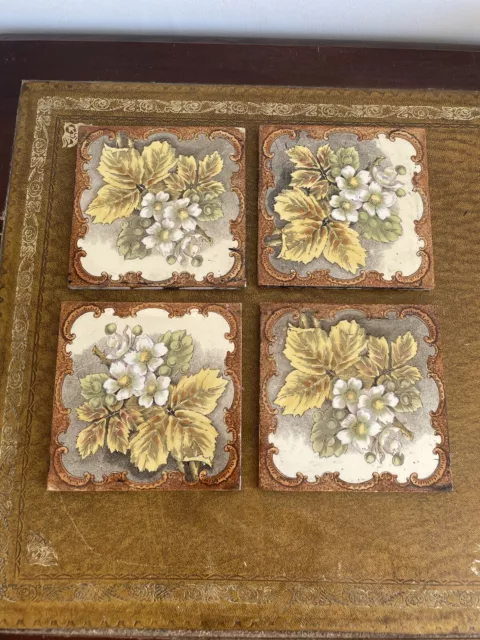 4x brown Flowers  antique tiles fireplace
