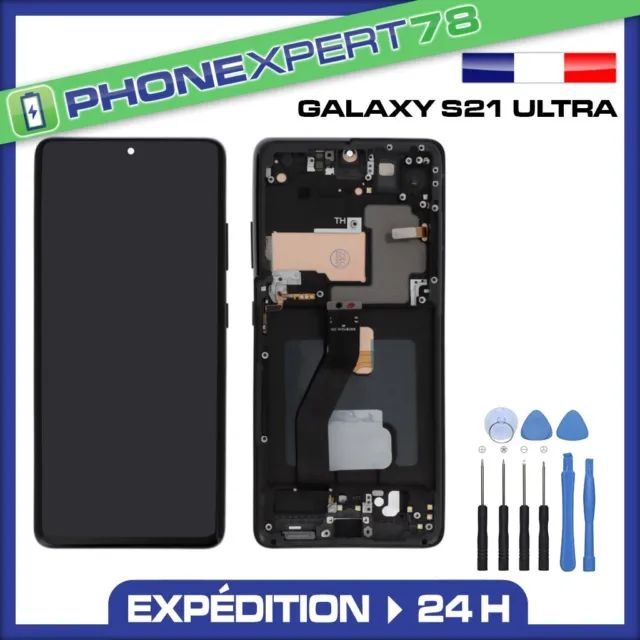 Ecran Oled Vitre Sur Chassis Pour Samsung Galaxy S21 Ultra Noir 5G G998B