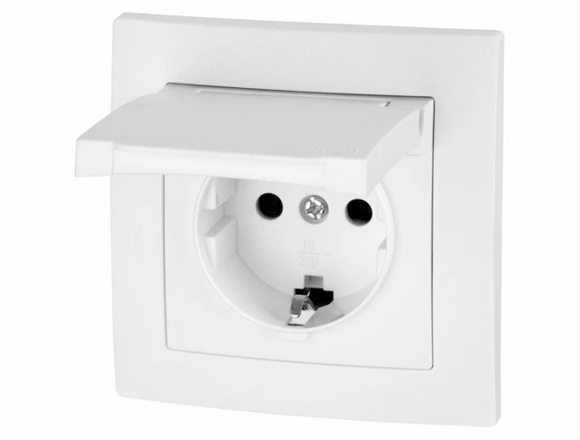 Prise Encastrée IP44 Couvercle Rabattable Blanc Borne - Haut Prise Zones Humides