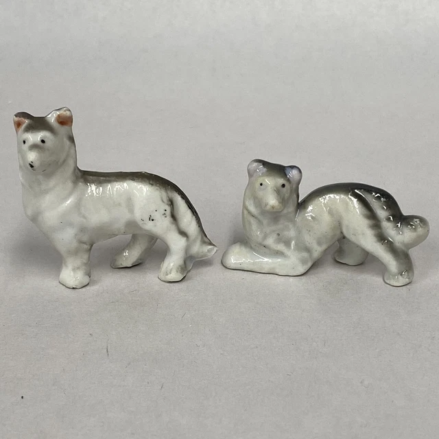 Vintage Lot Of 2  Ceramic Dogs Made In Japan German Shepherd / Husky - As Is