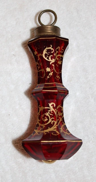 Antique Stained Glass Victorian Ruby Red Gilt Pendant Drop Window Ornament