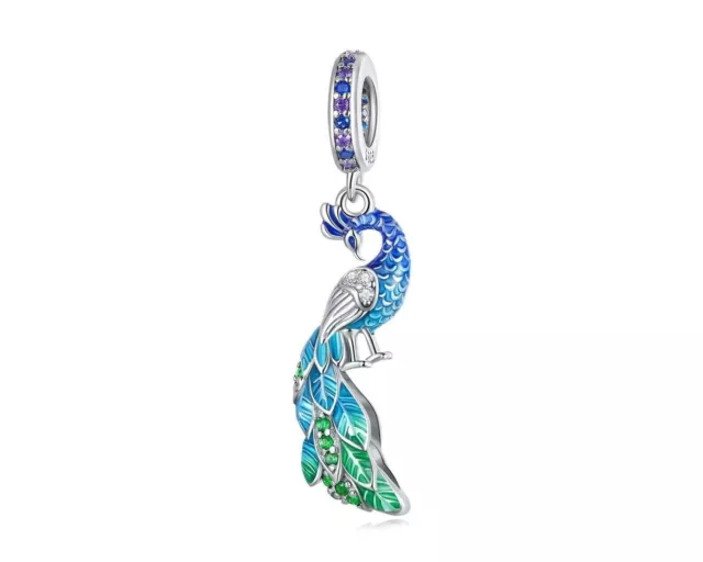 925 Sterling Silver Blue Enchanting Peacock Charm for bracelet for birthday gift