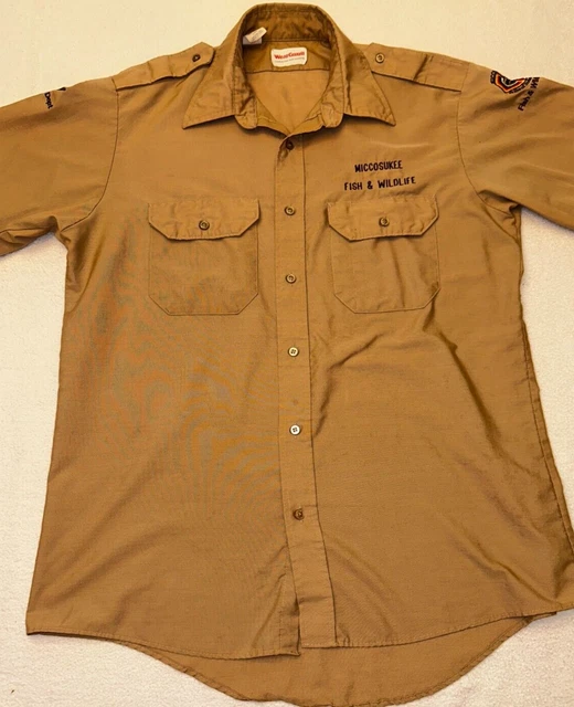 MENS Vintage FISH WILDLIFE UNIFORM SHIRT MICCOSUKEE TRIBE OF INDIANS OF FLORIDA