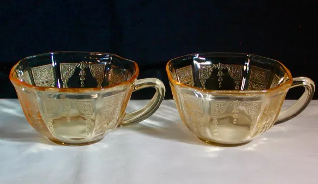 Hocking Glass PRINCESS Apricot Depression Cups - SET OF 2 - Uranium Glass