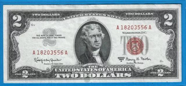 1963 A $2 USN-Legal Tender Note,Red Seal,CH Crisp XF,Nice!
