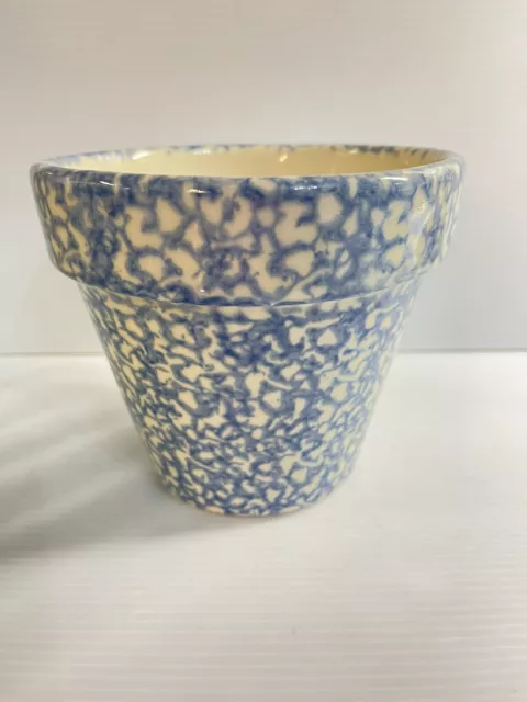 Gerald E Henn Workshops Roseville BLUE Sponge Ware Flower Pot / Herb Planter 5”t
