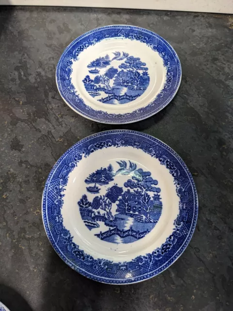 John Tams Original Willow Pattern Side Plates Blue & White England Poem